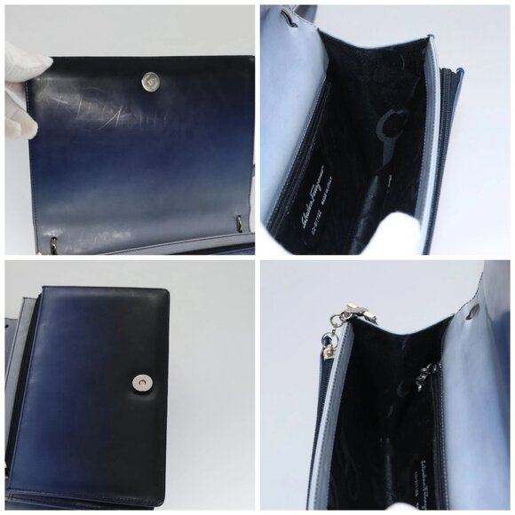 Salvatore Ferragamo Gancini Shoulder Bag Patent Leather Blue Silver Auth 103861 - Picture 15 of 16